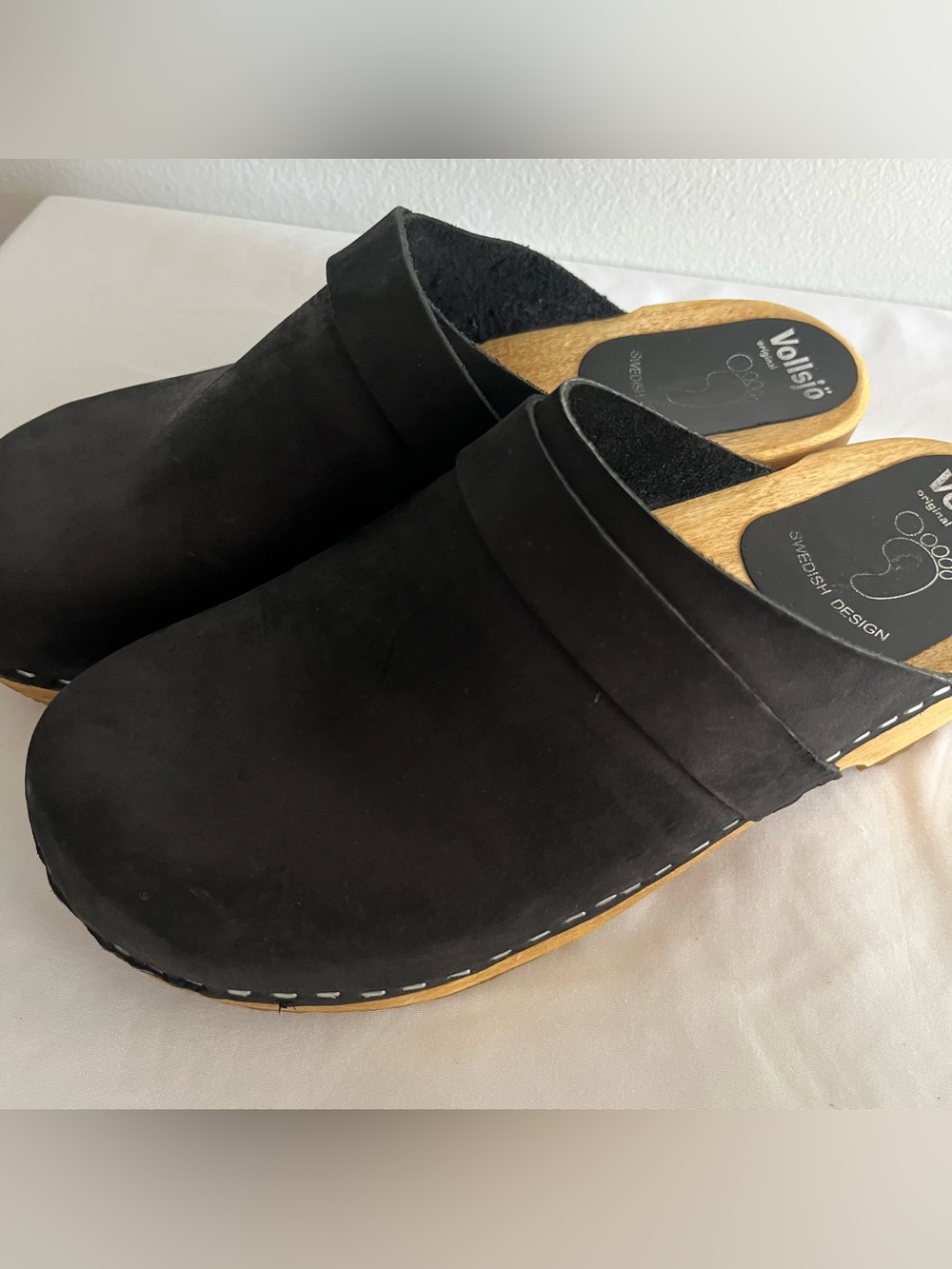 Black Suede Clog Mules with Wood Platform - Picture 8 of 8